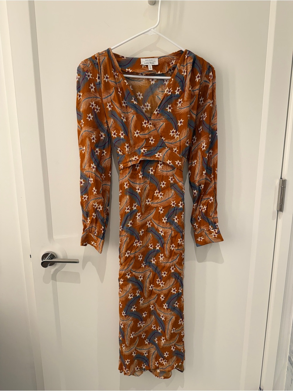 & Other Stories Rust Floral Long-Sleeve Midi Dress